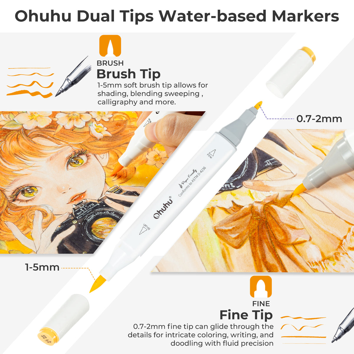 Ohuhu Special Offer - Paper-friendly (No Peeling) Markers Water-based 60 Colors